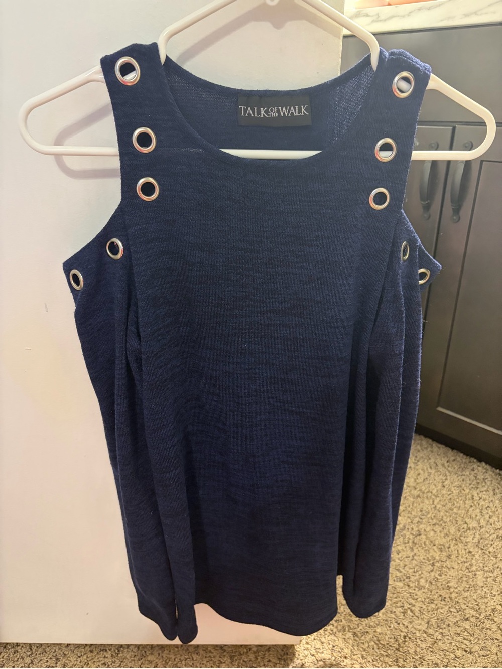Talk of the Walk Navy Grommet Cold-Shoulder Tank